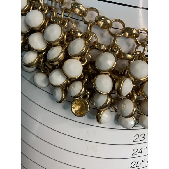 Gold Tone Multi Strand Round White Acrylic Dangling Statement Necklace - Picture 5 of 5